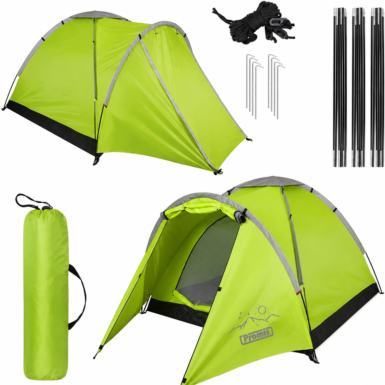 3-Personen Campingzelt Lieferumfang – Zelt, Gestänge, Heringe, Abspannleinen und Transporttasche | Ventrava Outdoor