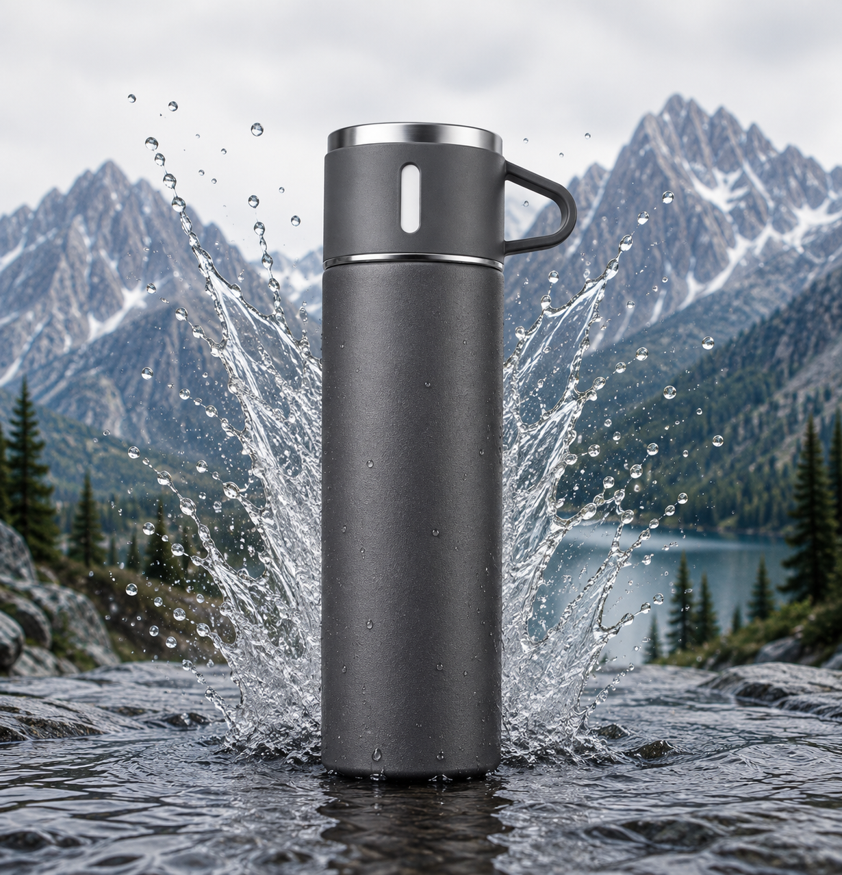 Thermoskanne Edelstahl 500ml Grau – Detailansicht