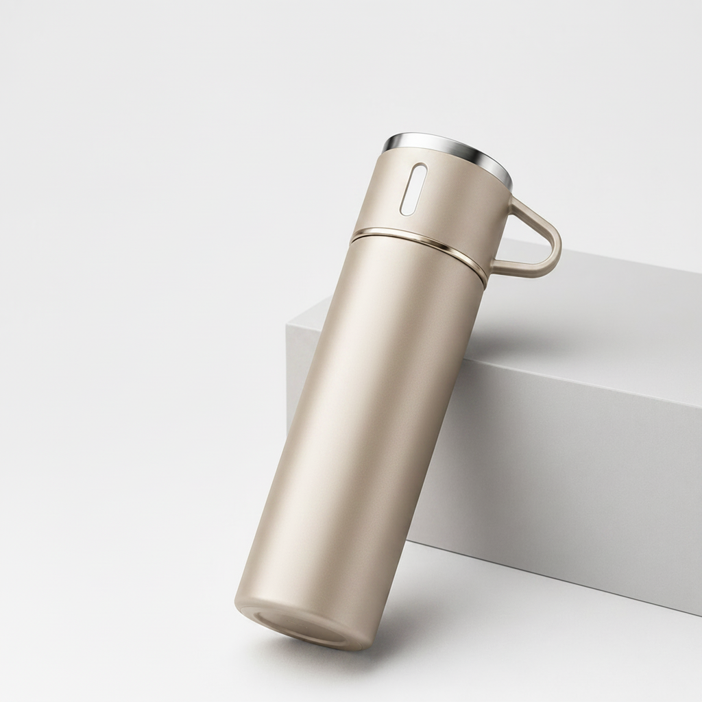 Thermoskanne Beige Seitenansicht